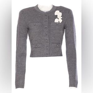 NEW Self-Portrait Gray crochet-flower button Cropped Long Sleeve Cardigan, S